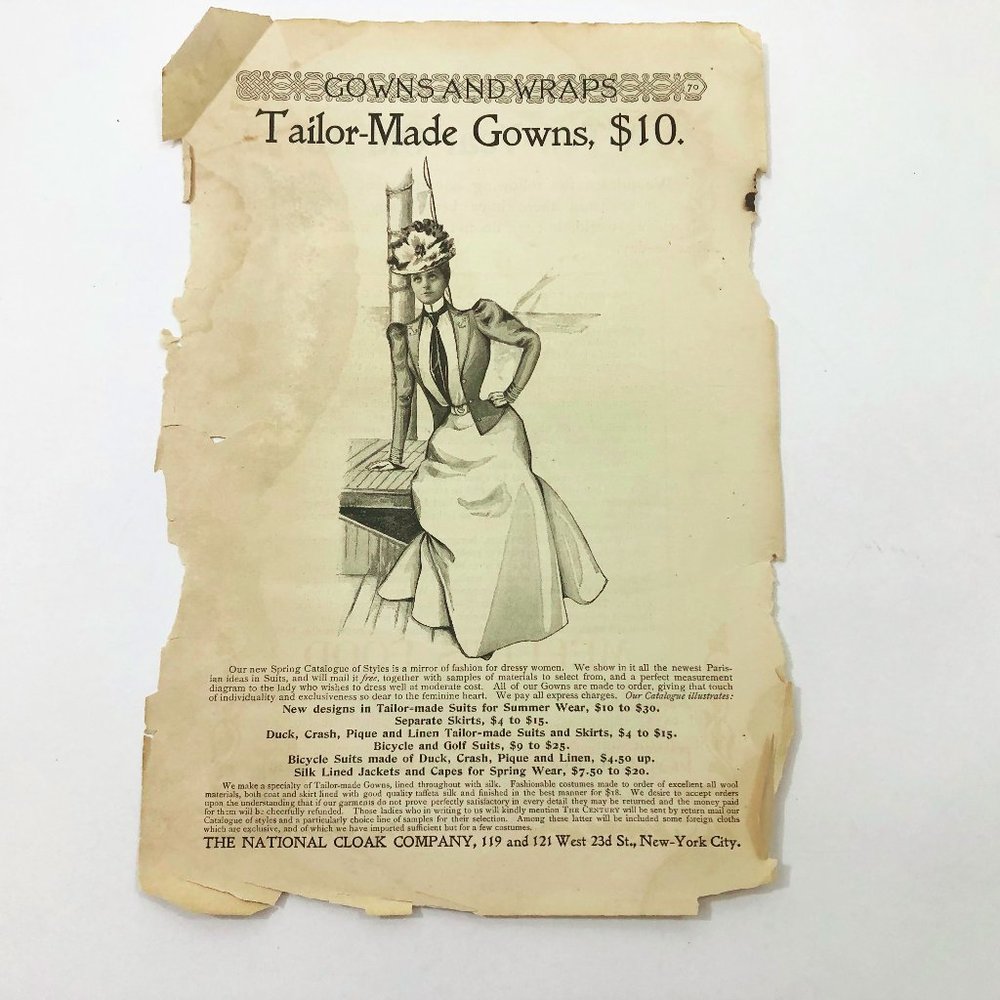 Vintage Late 1890's Advertising Page from Scribner's Magazine Taylor Made Gowns